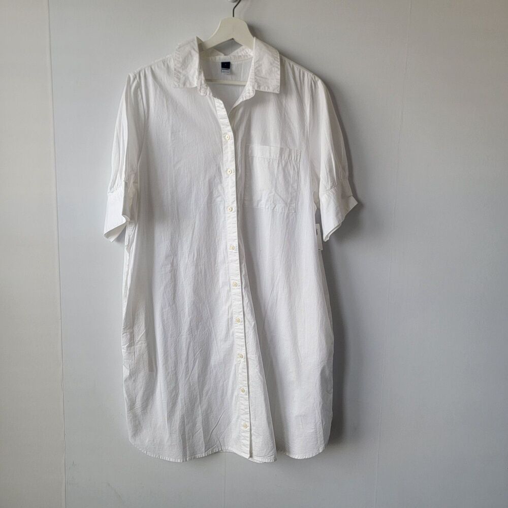 Old navy womens short sleeve shirt dress size L button front  relaxed fit‎ white